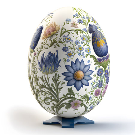 Floral Blue Easter Egg. Generative AI Illustration. Flower Style.の素材