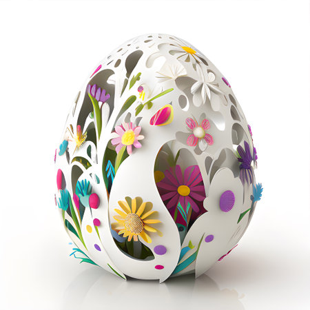 Nature Flower Easter Egg. Generative AI Illustration. Plasticine Style Handmade. 3d Render.の素材