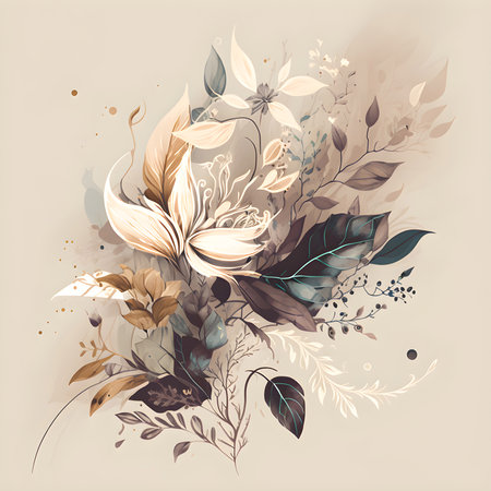 Watercolor Floral Bouquet Pastel Ivory Flowers Leaves Vintage Boho Illustration. Generative AI.の素材