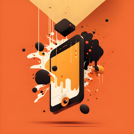 Smartphone Splash Concept. Generative AI Illustration. Business Themed.の素材