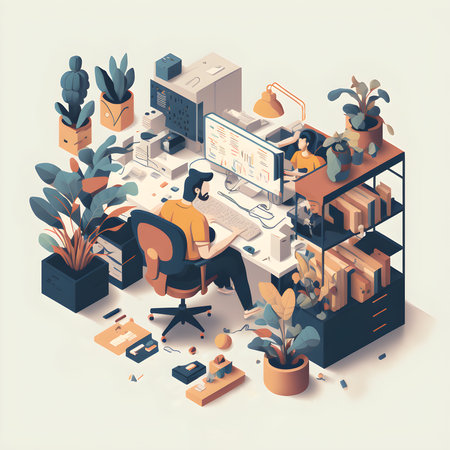 Office IT Program Worker. Generative AI Illustration. Business Themed.の素材