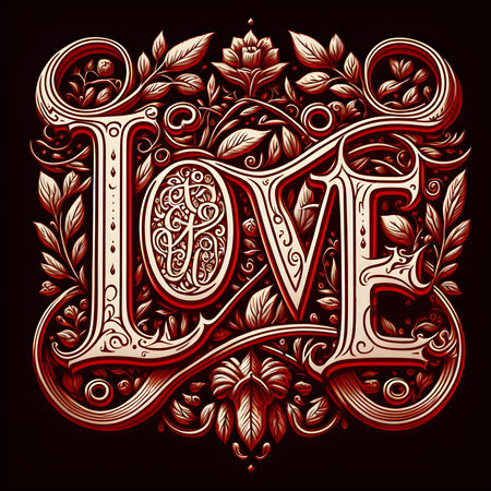 Love Vintage Lettering. Classic Manuscript Postcard Design. Valentine's Day Concept. Generative AIの素材