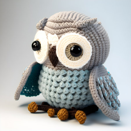 Grey Owl Yarn Amigurumi. Generative AI Handmade Animals. Craftstmanship and Craft.の素材