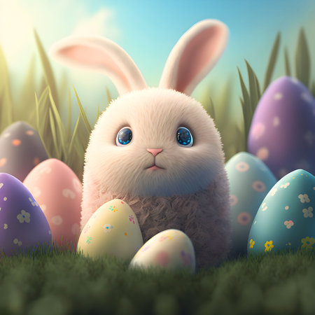 Cute Easter Bunny. Cartoon Generative AI Realistic Illustration.の素材