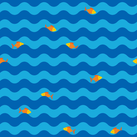 Ocean Waves Fish Seamless Patternのイラスト素材
