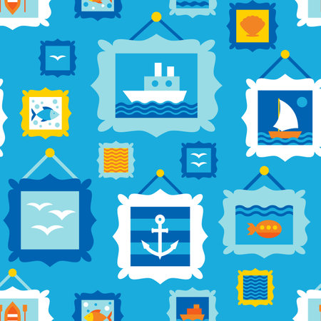 Sea Exhibition Wall Painting Seamless Patternのイラスト素材