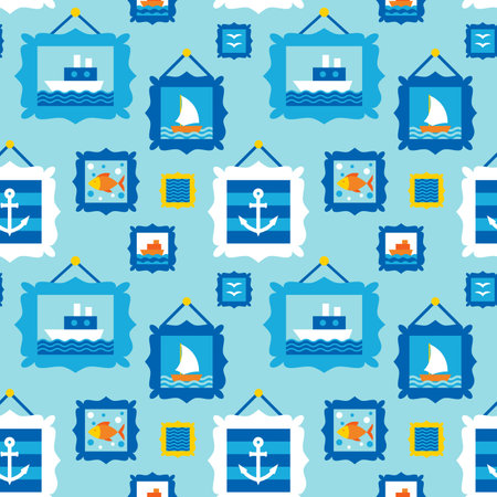 Ocean Exhibition Wall Painting Seamless Patternのイラスト素材