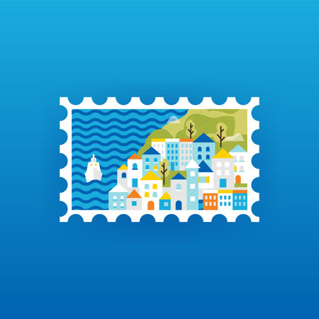 Sea Town Postal Stampのイラスト素材