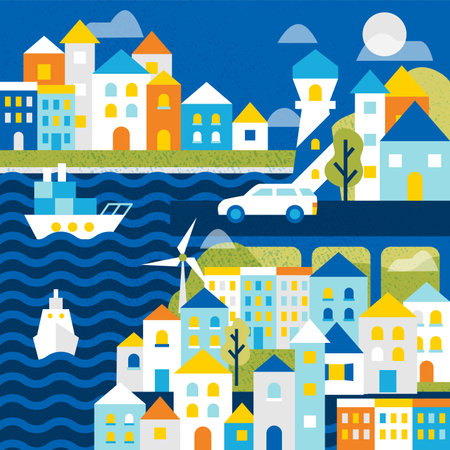 Night Marine City Landscapeのイラスト素材