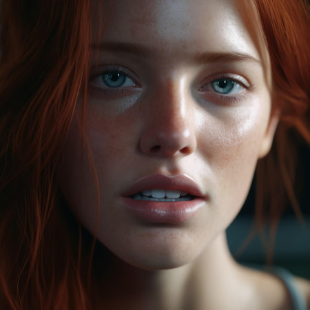 Red Hair Beautiful Realistic Woman Portrait. Generative AI. Artificial Intelligence Art. Fashion Photorealistic Model Illustration.の素材