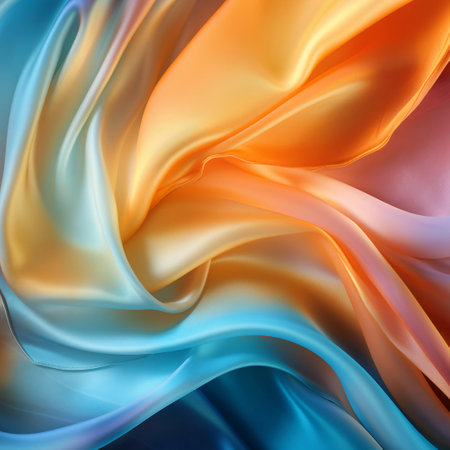 Yellow Blue Pink Silk Textile Background. Generative AI. Artificial Intelligence Art.  Many Colors Clothes Fabric. Colorful Vivid Bright Colours.の素材