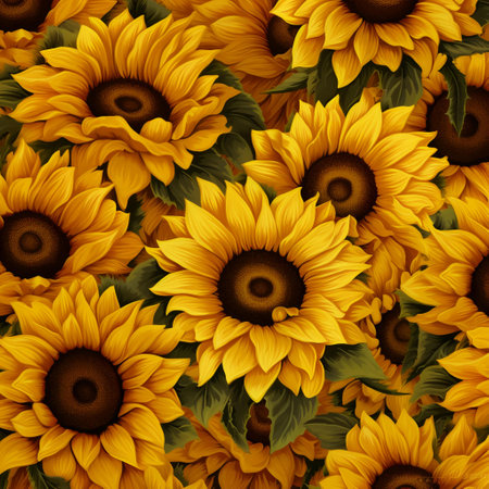 Many Sunflowers Pattern Illustration. Generative AI. Artificial Intelligence Art. Flower Field Nature.の素材
