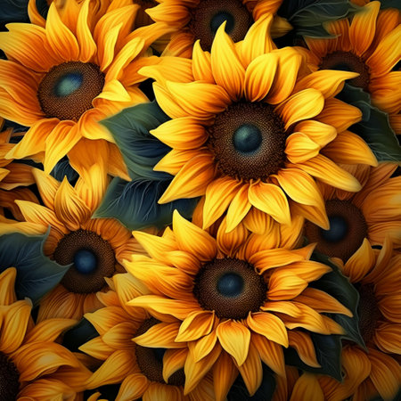 Sunflowers Realistic Pattern Illustration. Generative AI. Artificial Intelligence Art. Flower Field Nature.の素材