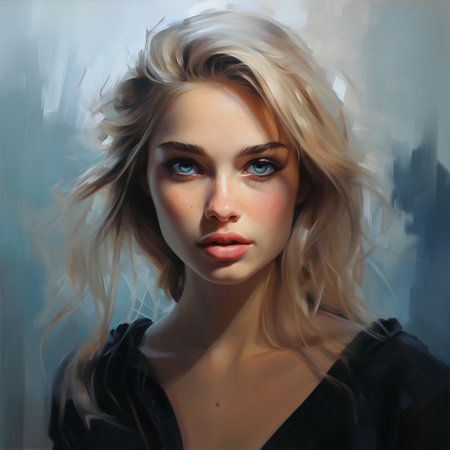 Young Blonde Woman Realistic Portrait. Generative AI. Artificial Intelligence Art. Fashion Photorealistic Model Illustration.の素材