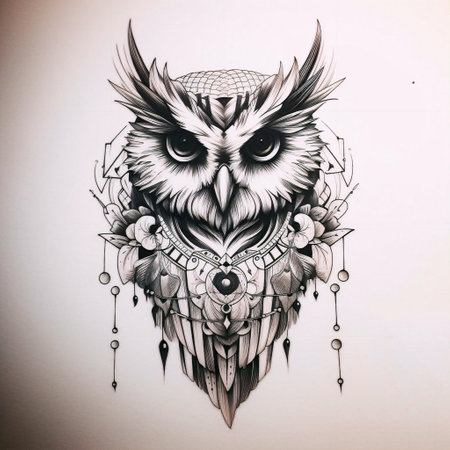 Owl Face Sketch Illustration. Generative AI. Artificial Intelligence Art. Bird Tattoo Sketch.の素材