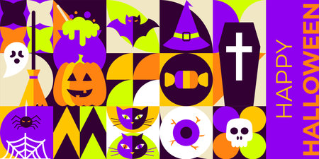 Geometrical Happy Halloween Banner Conceptのイラスト素材