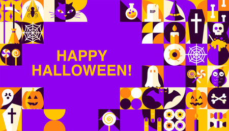 Halloween Geometric Mosaic Web Bannerのイラスト素材