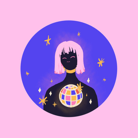 Girl Pink Hair Disco Ball Iconの写真素材
