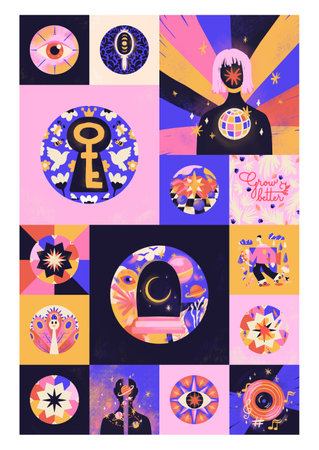 Cute Trendy Colorful Posterの写真素材