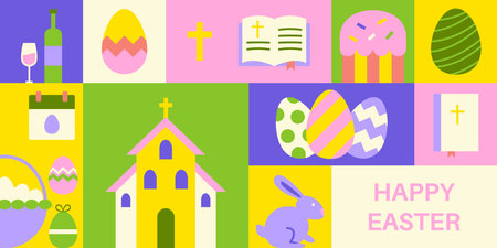 Happy Easter Banner Geometricalのイラスト素材