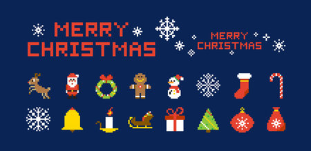 Pixel Merry Christmas Objects Setのイラスト素材