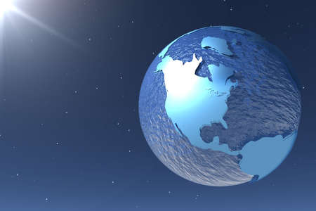 3d render of the globe on a blue starry backgroundの写真素材