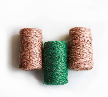 Coil of twine. Jute rope. Hemp thread. Rope isolatedの写真素材