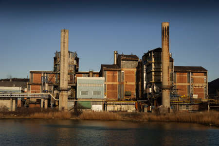 shot outdoor modern factory near lagunaの写真素材