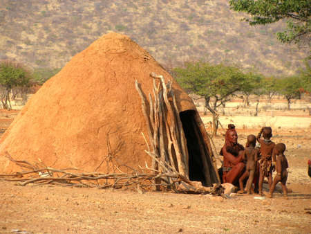 Namibia Himba people out of Their hutのeditorial素材