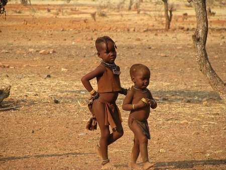 Namibia Himba children walking people