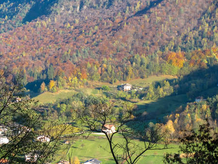 Mountains autumn trees landscapeの写真素材