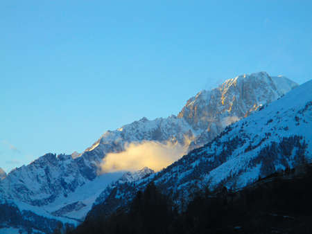 Mountains alps snow winter sunrise panoramic view mont blancの写真素材