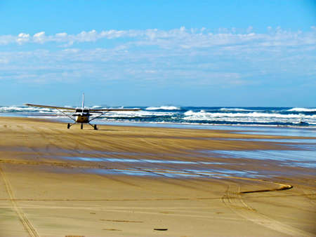 Fraser Island, airplane on the beach 75 miles beachの写真素材