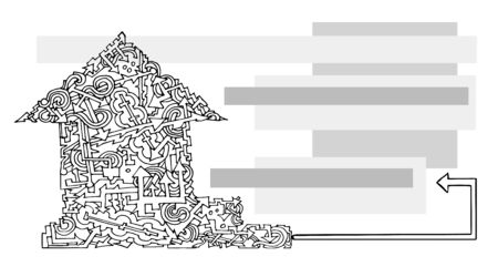 business card with painted arrows and waves,  house, black in white backgroundのイラスト素材