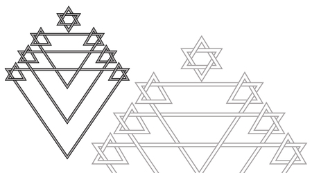 The Menorah and the Star of David are a religious Jewish festive geometric symbol from straight lines in black and whiteのイラスト素材
