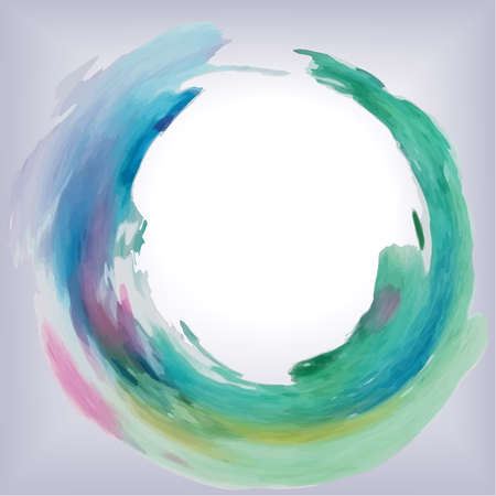 Round purple frame, green and blue ecological, abstract field, with a place for inscription in the center, like watercolor spots for an artist, vector.のイラスト素材