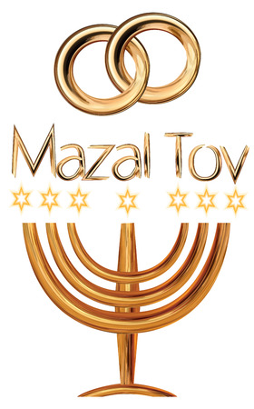 Card for the wedding ceremony of the orthodox Judaist with gold rinds, congratulation Mazal Tov, Menorahのイラスト素材