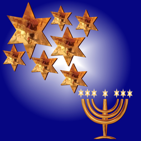 Card for the wedding ceremony of the orthodox Judaist with gold isolated on  blue background.のイラスト素材