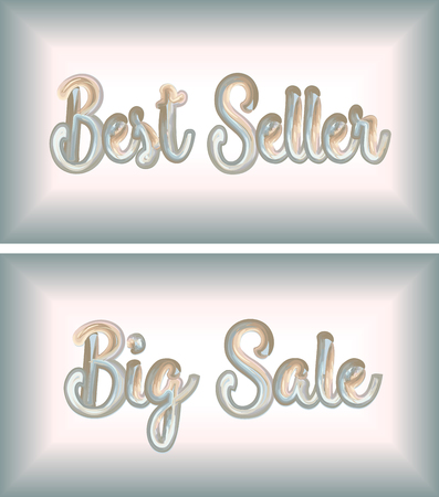 Card with inscriptions Best Seller and Big Sale of luxurious from mother of pearl, isolated, card for shop, in vectorのイラスト素材