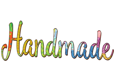 The inscription of Handmade from the patchwork - sewn pieces of fabric by hand, motley fun craftwork, for a housewife, on a white background painted in vectorのイラスト素材