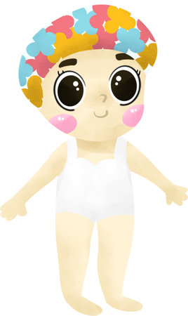 Baby girl with white swimsuitのイラスト素材