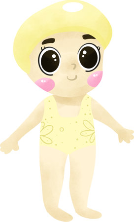 Baby girl with yellow swimsuitのイラスト素材