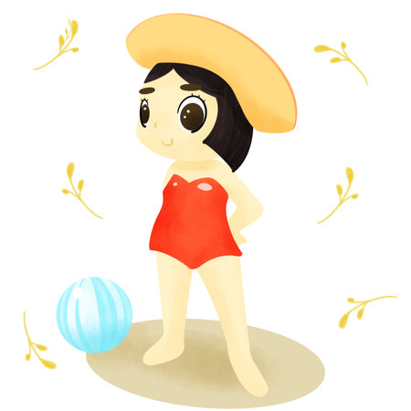 Red girl and hat illustrationのイラスト素材