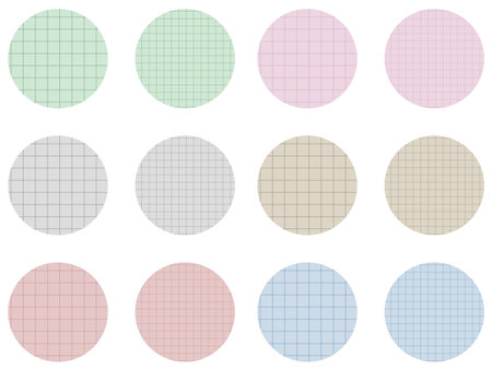 Set of sheets of paper. Round paper scraps. Cut paper from a notebook in a cell. Torn pieces of paper. School notebook. Colorful, vintage, classicのイラスト素材