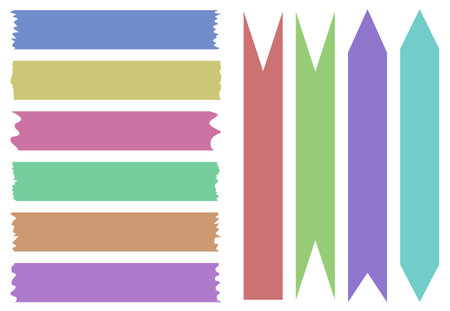 Set of colorful washi tapes. Washi tapes collection with pattern in vector. Pieces of decorative tape for scrapbooksのイラスト素材