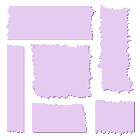 Set of pink paper sheets with shadows. Pieces of decorative tape for scrapbooks. Washi tapes collection in vector. Ripped paper. Torn pieces of paper from a notebookのイラスト素材