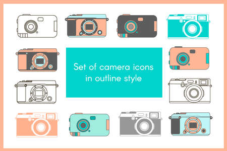 Line camera illustration in vector. Set for web, banners, advertise, cards and otherのイラスト素材