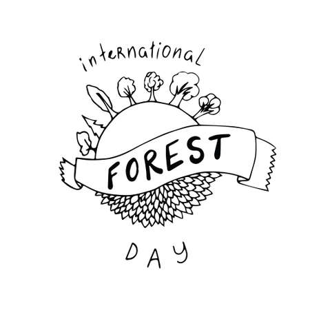 International forest day card in vector. Hand drawn illustrationのイラスト素材