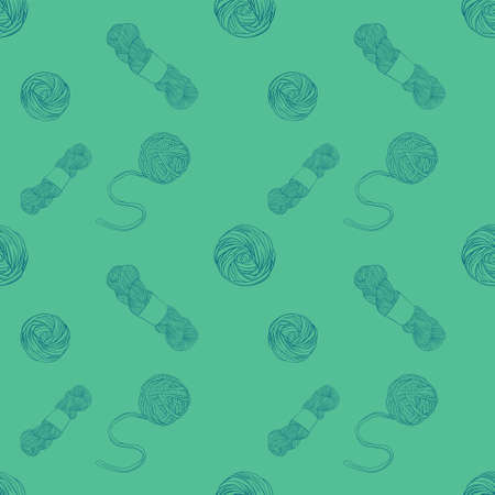 Green Seamless pattern with yarn ballsのイラスト素材