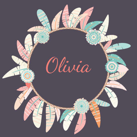 Baby anouncement with feathers. Perfect for kids nursery designのイラスト素材